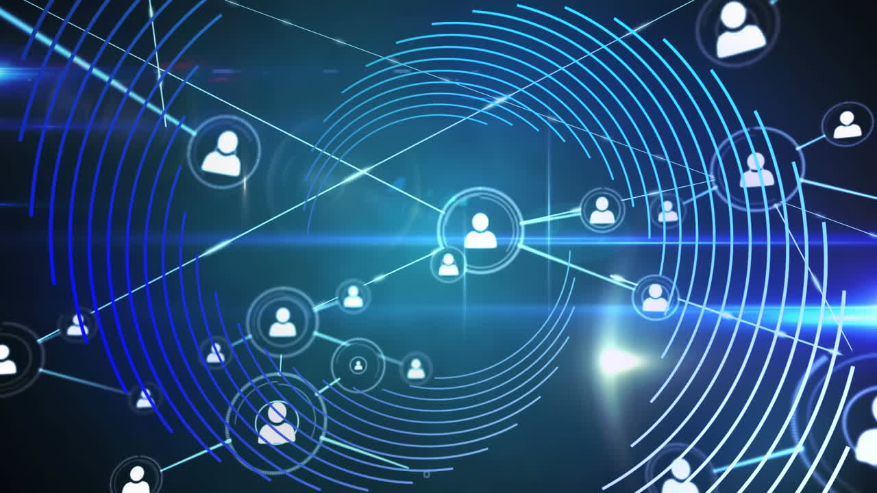 animación de la red de conexiones a través de senderos de luz azul