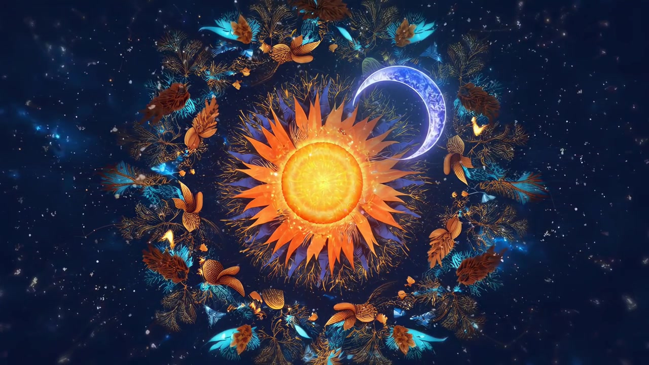 Ghirlanda mistica di sole e luna con stelle scintillanti