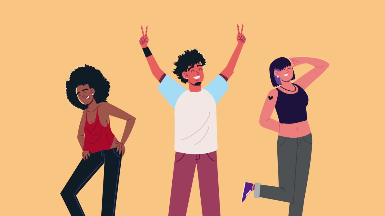 grupo de personas interraciales personajes de animación