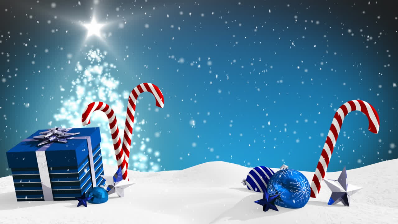 la nieve cayendo y el regalo de navidad