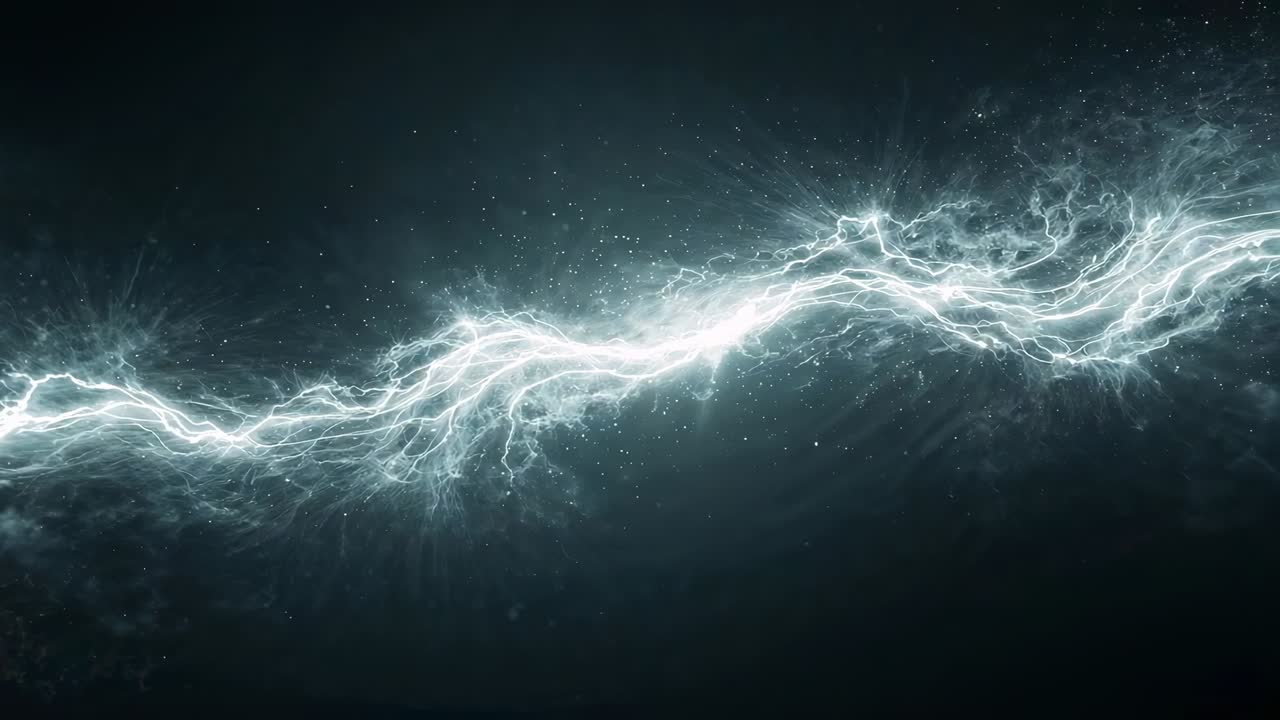 Intersecting energy bolt forming flash and pulsing arc in void, sending offshoot with sparks