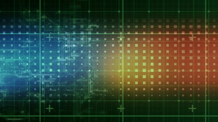 Abstract Digital Grid Background with Glowing Data Patterns