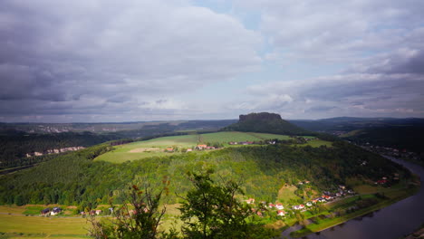 Sunlight-breaking-through-moving-clouds-over-historic-fortress