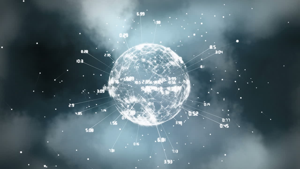 전 세계 숫자와의 연결 네트워크의 애니메이션