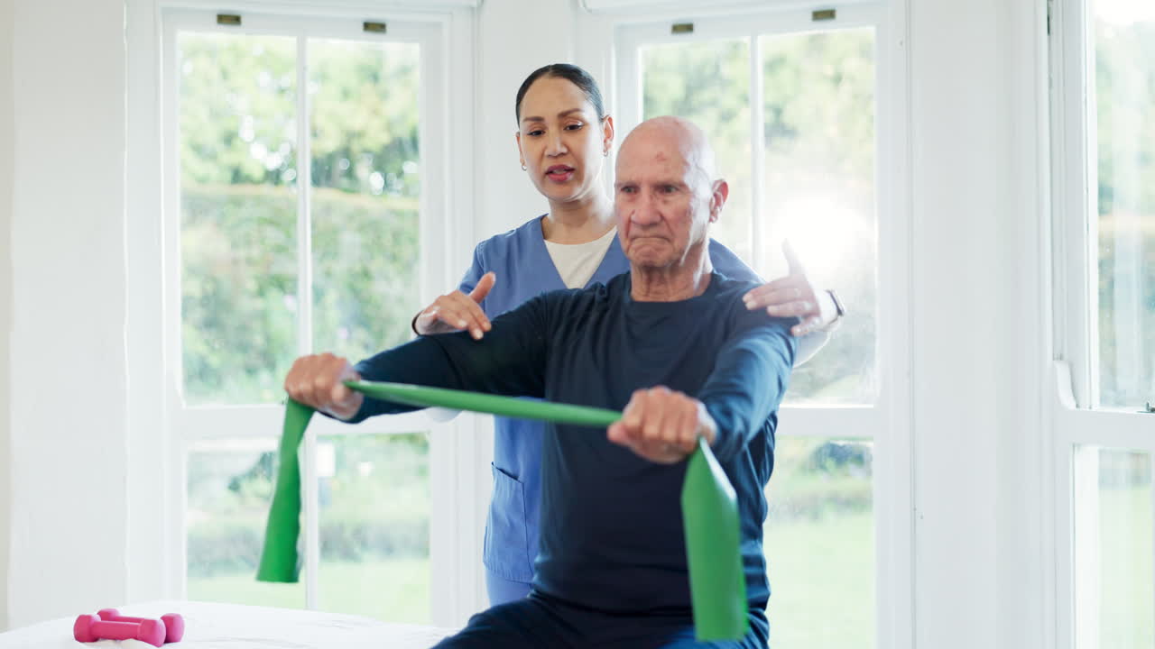 Nurse, elderly man and physiotherapy