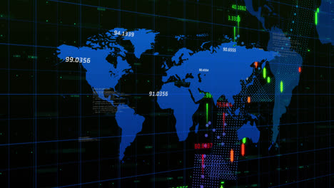 Animación-Del-Procesamiento-De-Datos-Financieros-Sobre-El-Mapa-Mundial