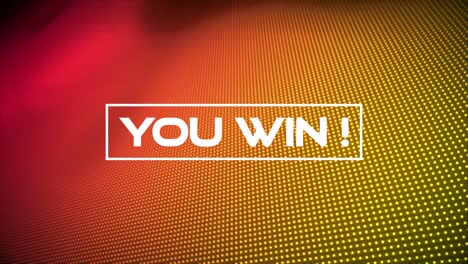 animation of you win text on orange and yellow background