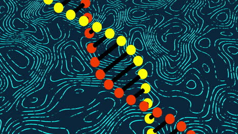 animation of dna strand with colorful circles against abstract blue line background