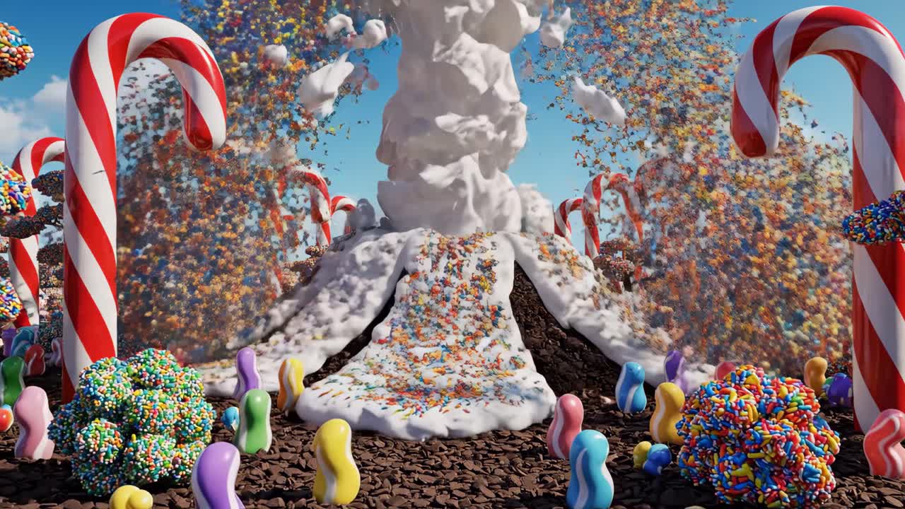 A Sweet and Colorful Candyland Volcano Landscape