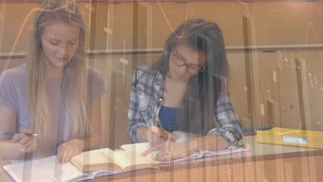 animación del procesamiento de datos digitales sobre estudiantes femeninas que estudian