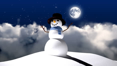 snowman with moon night sky