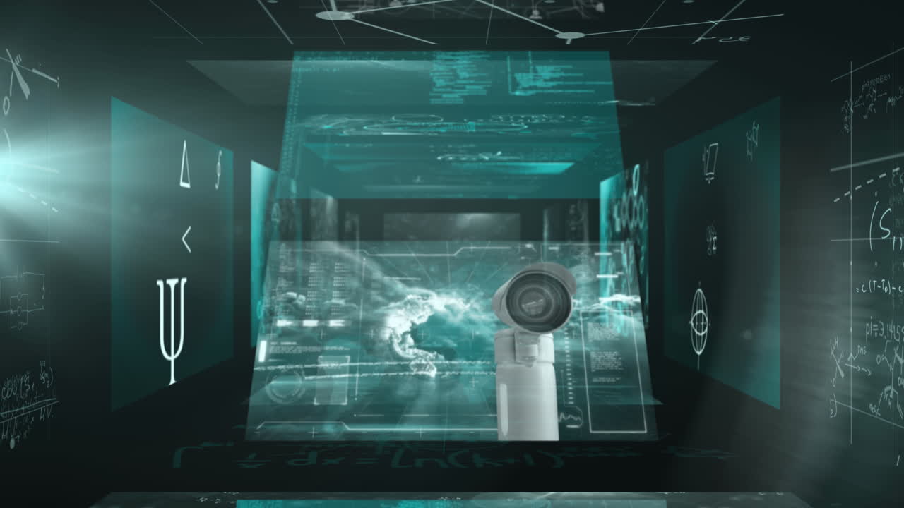 animación digital de pantallas con ecuaciones matemáticas contra un fondo negro