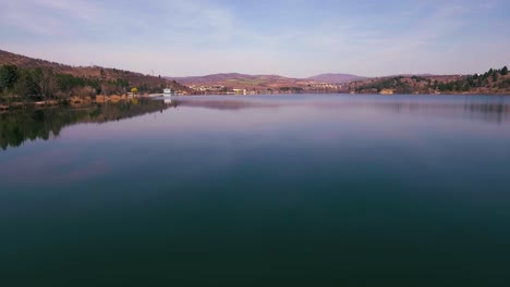 aerial above lake mladost in macedonia