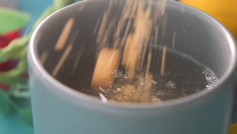 close-up of tea being made in a mug