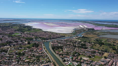 Vista-Aérea-Del-Canal-Del-Ródano-A-Sete-En-Aigues-mortes-Con-Un-Barco-De-Recreo