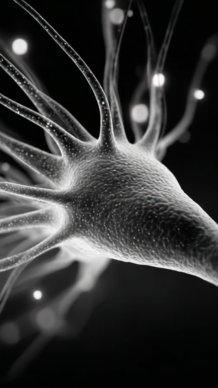 Un primo piano intricato di un neurone che ne evidenzia la struttura e le caratteristiche, catturando l'affascinante complessità della comunicazione cellulare.