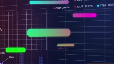 animación de patrones abstractos sobre gráficos, tablero de negociación y lenguaje informático sobre fondo azul