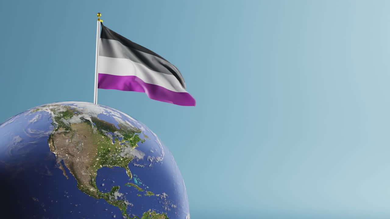 bandera del orgullo asexual ondeando contra un fondo blanco