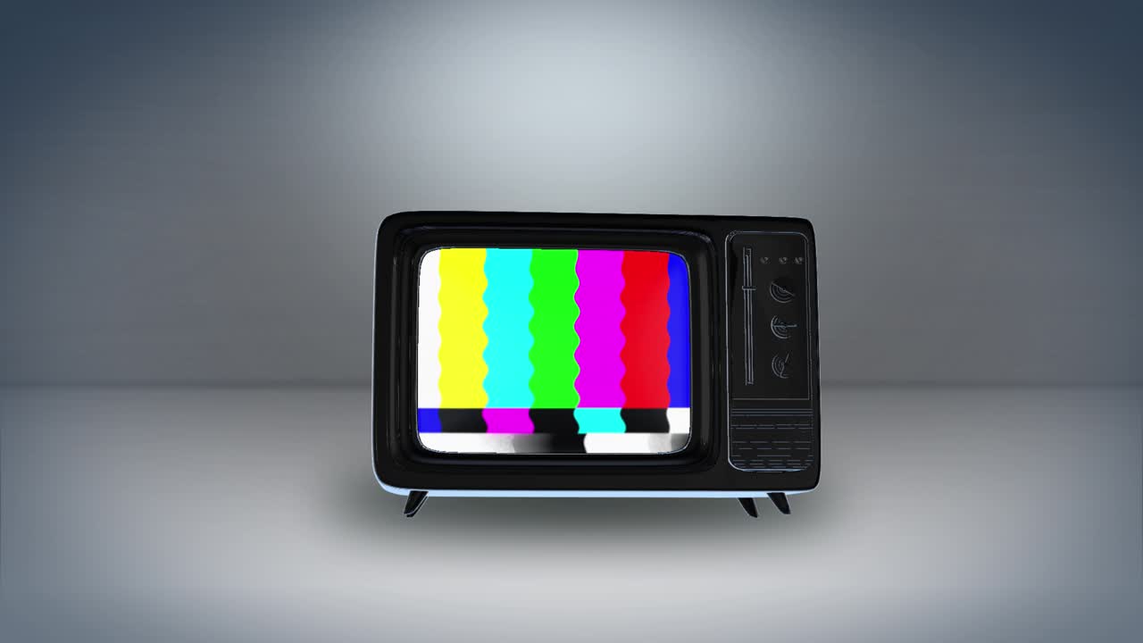 3d 4k vintage television set green background with noise color bars static loop animation tv no