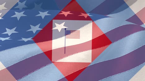 Animation-Von-Roten,-Weißen-Und-Blauen-Quadraten-Und-Amerikanischer-Flagge-über-Gefalteten-Sternen-Und-Streifen