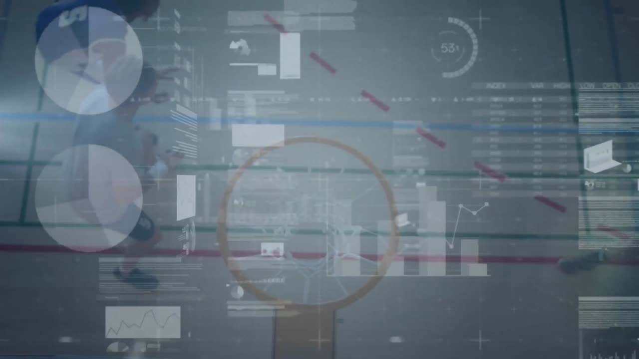animación del procesamiento de datos y estadísticas sobre jugadores de baloncesto
