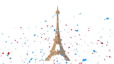 animation of confetti and eiffel tower on white background