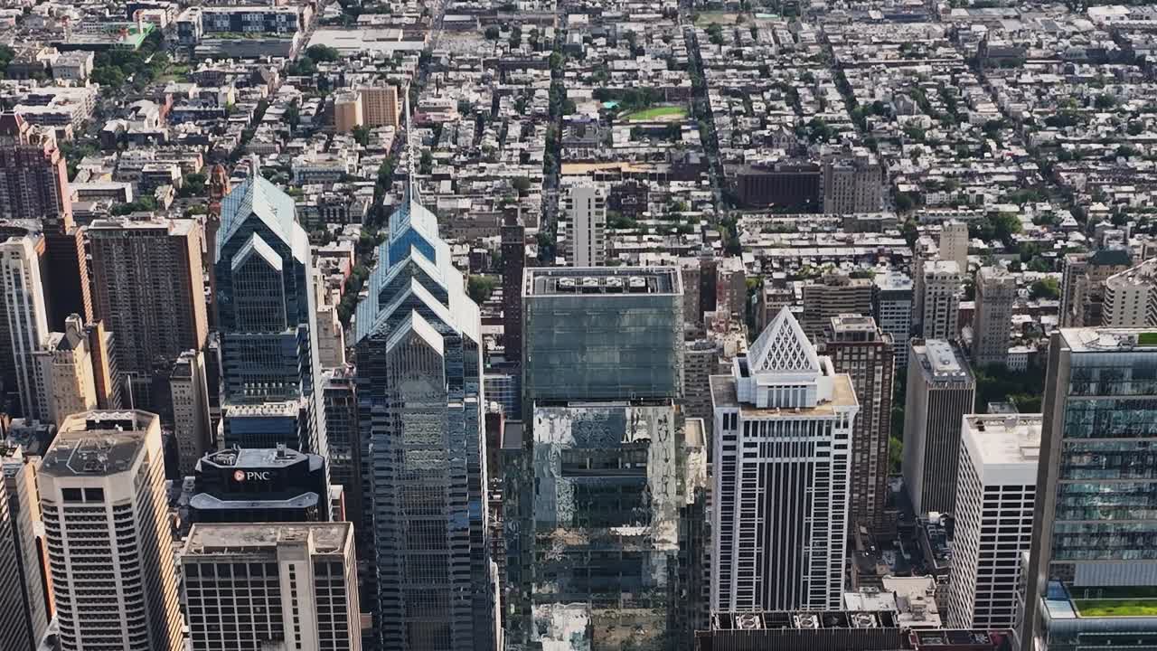 Drones capture aerial view of Philadelphia's skyline and urban landscape