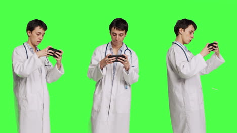 general practitioner playing video games on mobile phone app