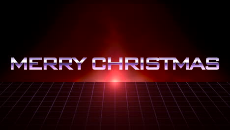 Texto-De-Feliz-Navidad-Con-Cuadrícula-Y-Destello-Rojo-En-Una-Galaxia-Oscura