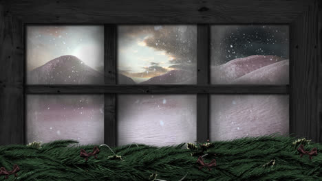 Winterlandschaft-Durch-Fenster-Gesehen