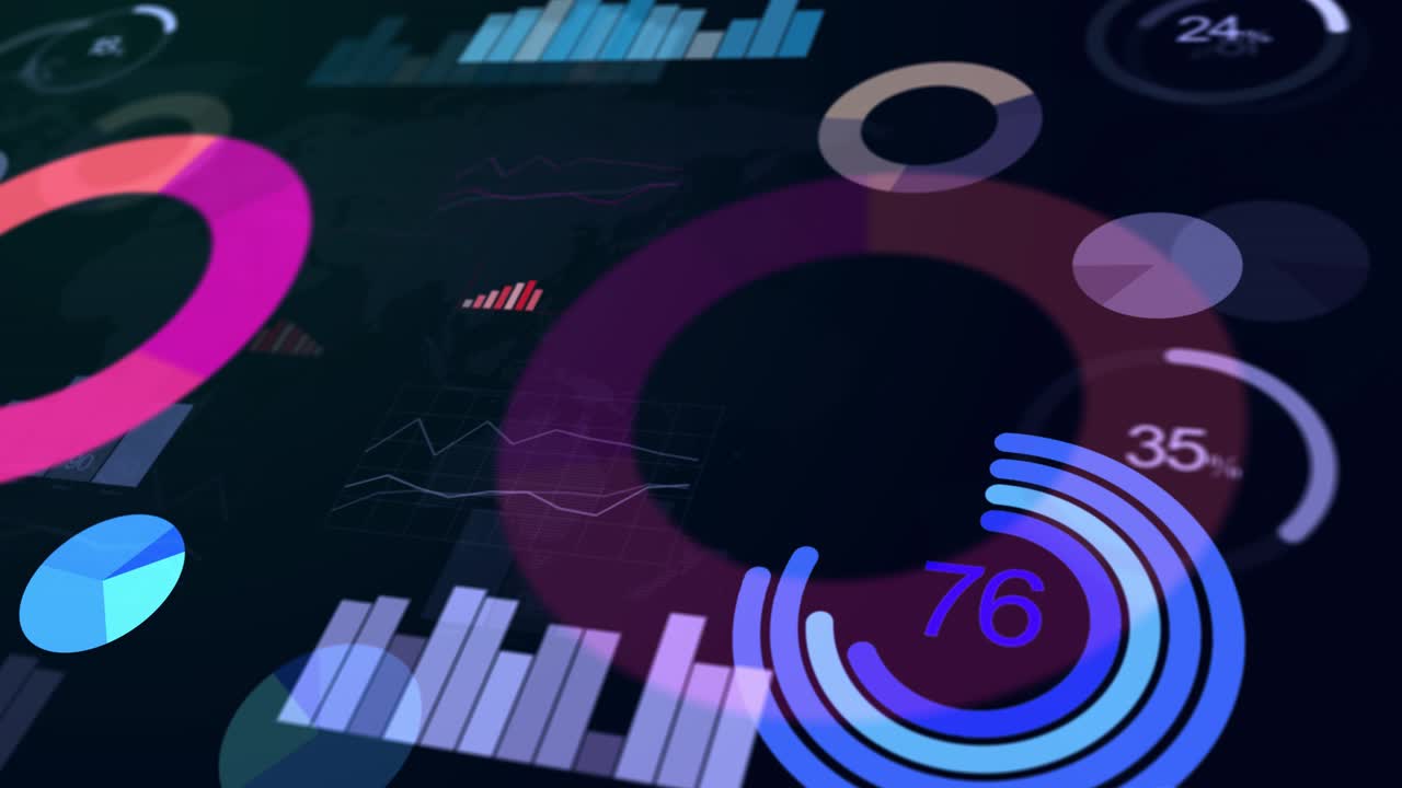 3d animation of graphs and charts showing pie charts numbers and graphs data visualizations and