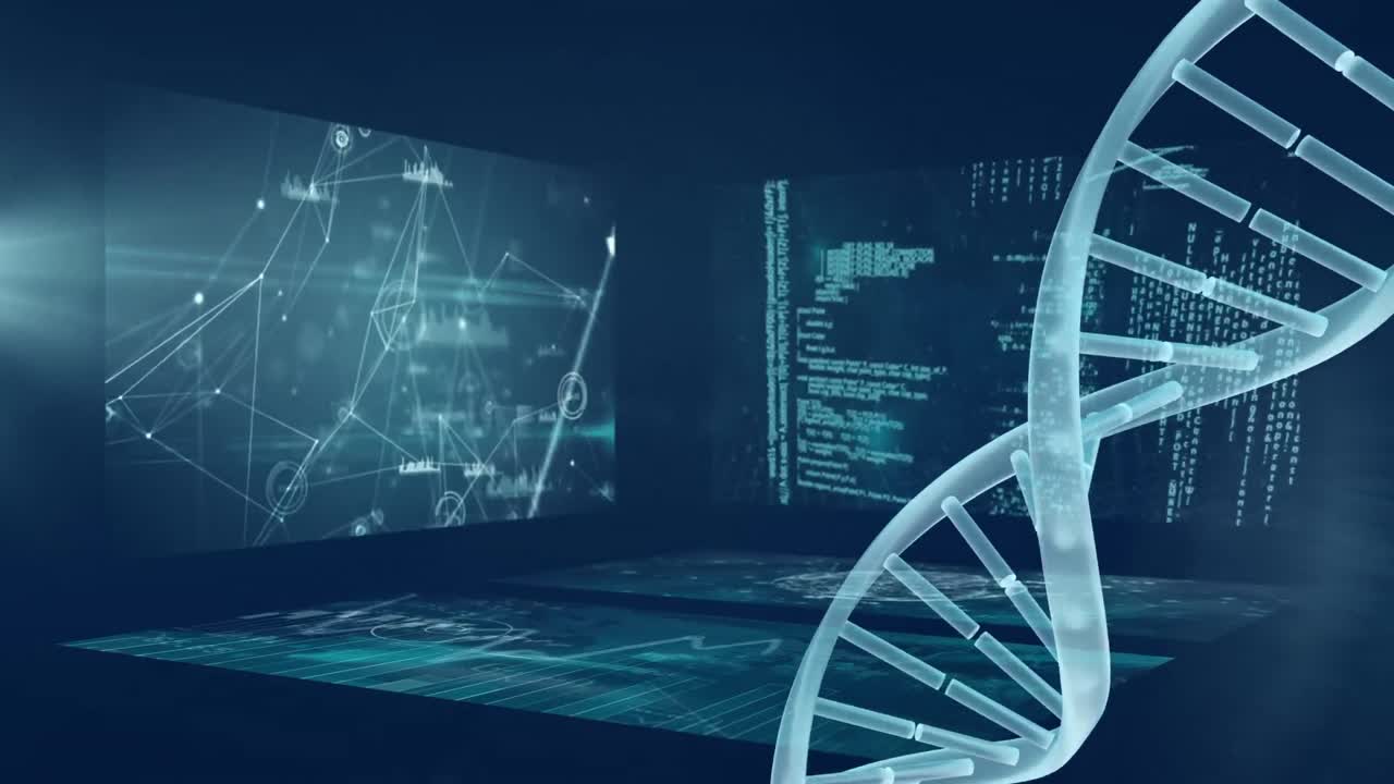 Animation of data processing over dna strand