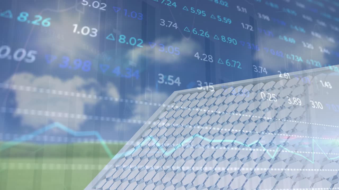 디지털 화면을 통해 금융 데이터 처리의 애니메이션