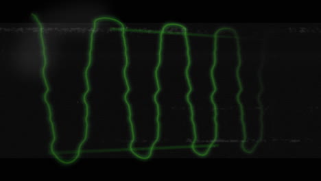 animation of glowing green multiple waves with glitch on black screen in the background