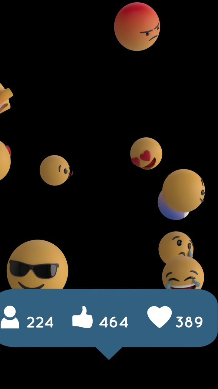 Emoji icons flying on black background 4k