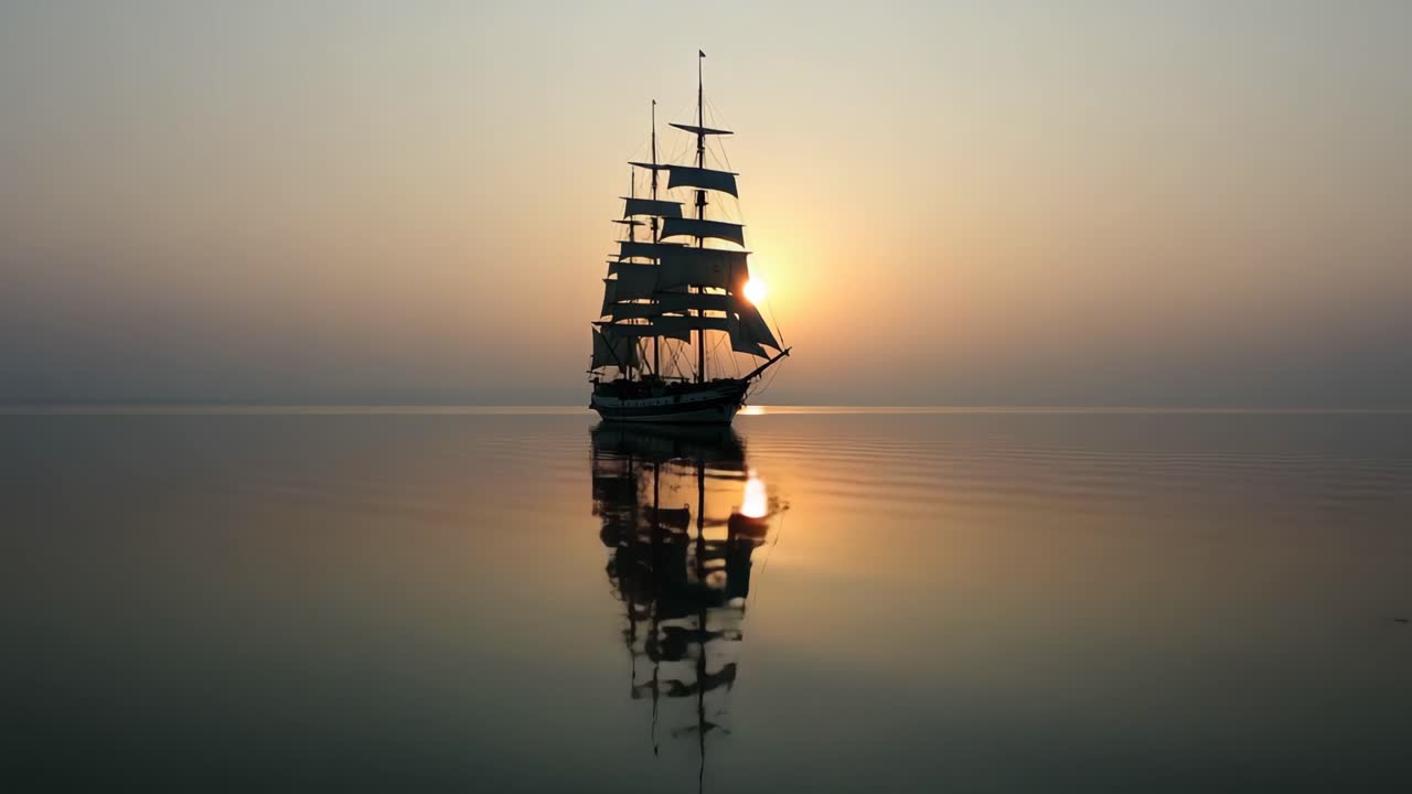 Sailing ship at sunset