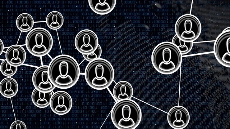Animation of network of connections with icons over globe on black background