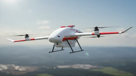 a sleek drone gliding through a clear sky, showcasing advanced technology and aerodynamics for aerial surveillance and delivery applications