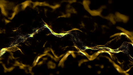 shining light waves in water realistic footage. golden bright sparkling effect realistic animation. glowing and glittery waves on black dynamic background. abstract vibrant glowing motion 4k video