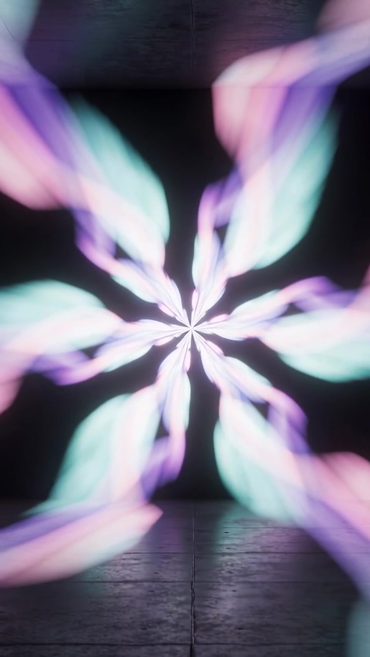 Vertical video: Turning projector on, pastel light pattern pulsing and shifting in studio for art