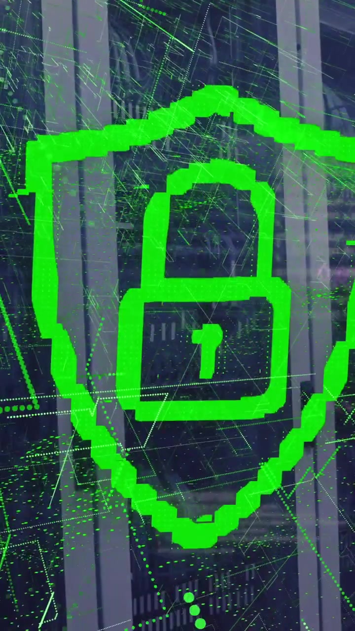 This is a digitally generated video that shows various network connections and data being processed