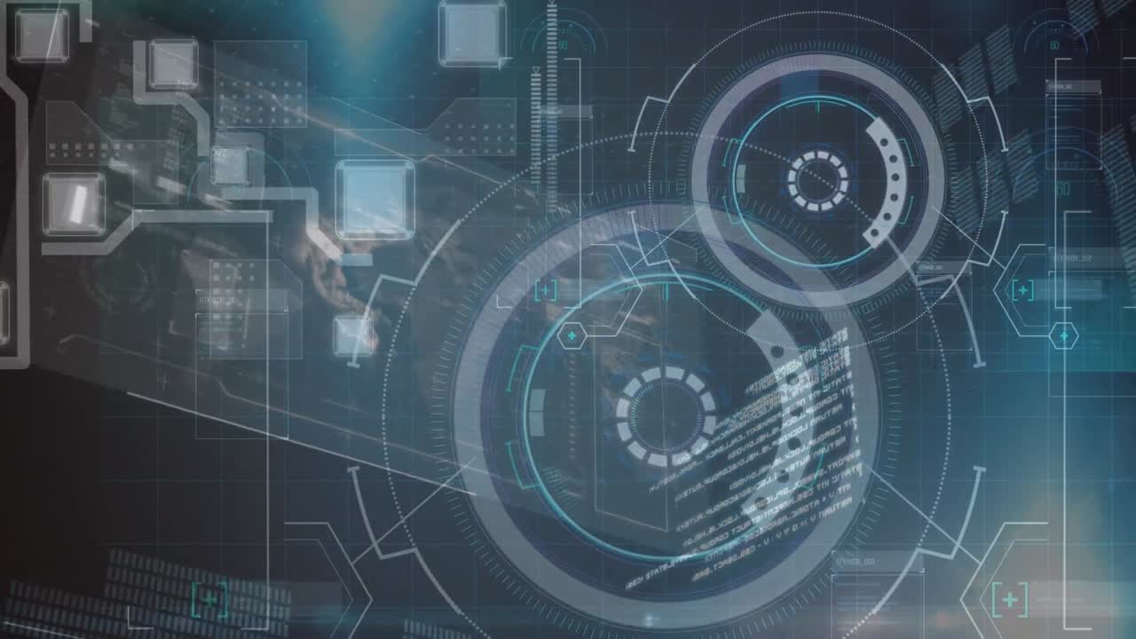 어두운 배경에서 스캔 범위에서 데이터 처리의 애니메이션