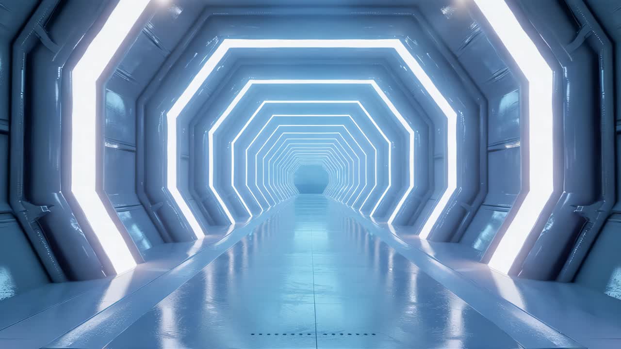 미래의 파란 네온 터널