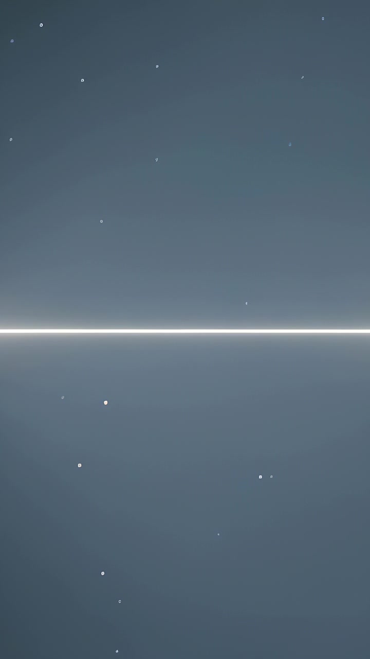 Vertical video: Shining thin line at center while tiny dots jittering from noise on blue gradient