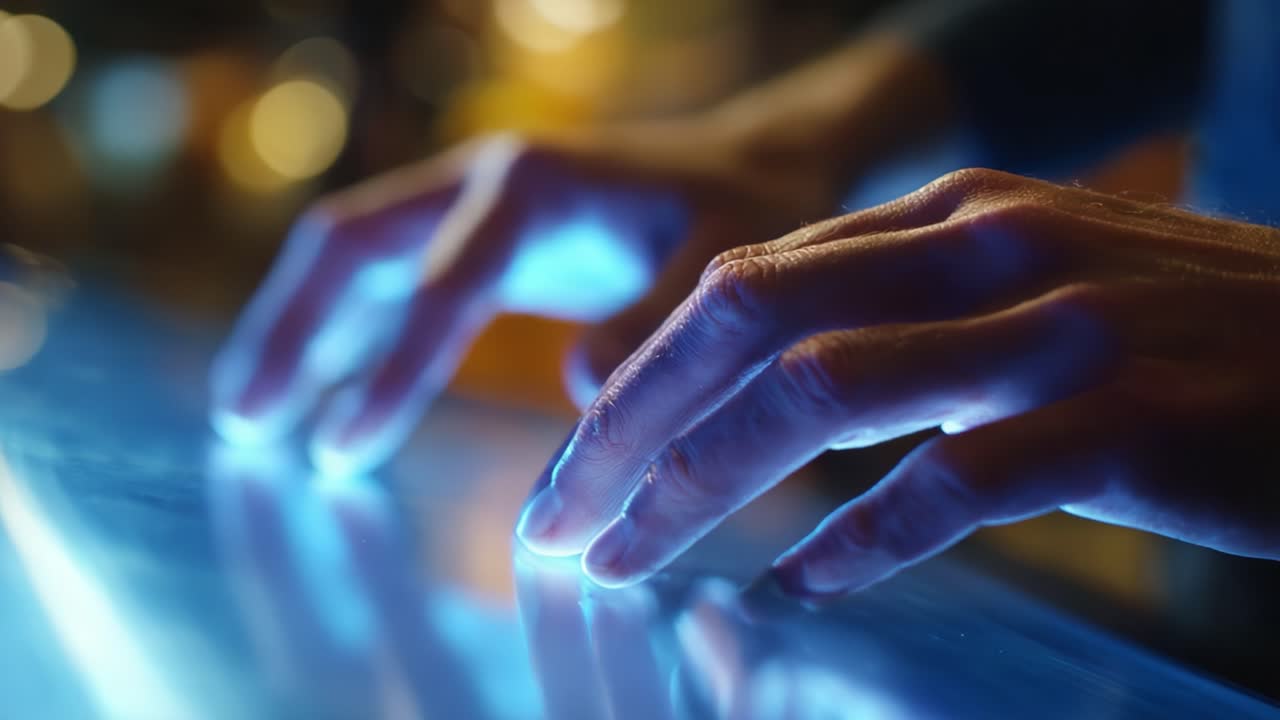 Exploring the Interactivity of Touch Technology: A Glimpse into Hands Engaging with a Responsive Screen, Highlighting the Glow of Modern Interfaces and User Experience Design
