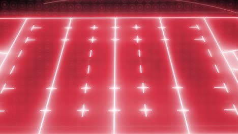 Animation-Eines-Roten-Neon-Sportstadions-über-Kreisen-In-Reihe-Auf-Schwarzem-Hintergrund