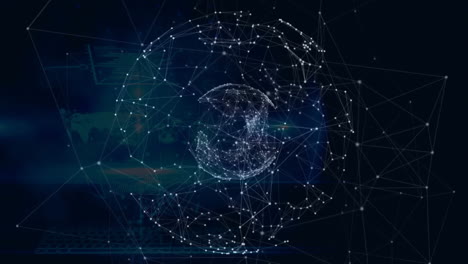 Network-of-interconnected-nodes-and-lines-forming-globe,-digital-data-animation