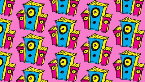 crianças desenhando pop art fundo sem costura com tema de sistema de som