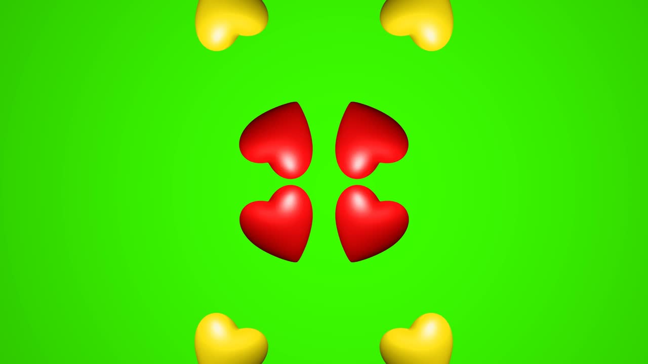 corazones de colores en gráficos en movimiento con pantalla verde en segundo plano.