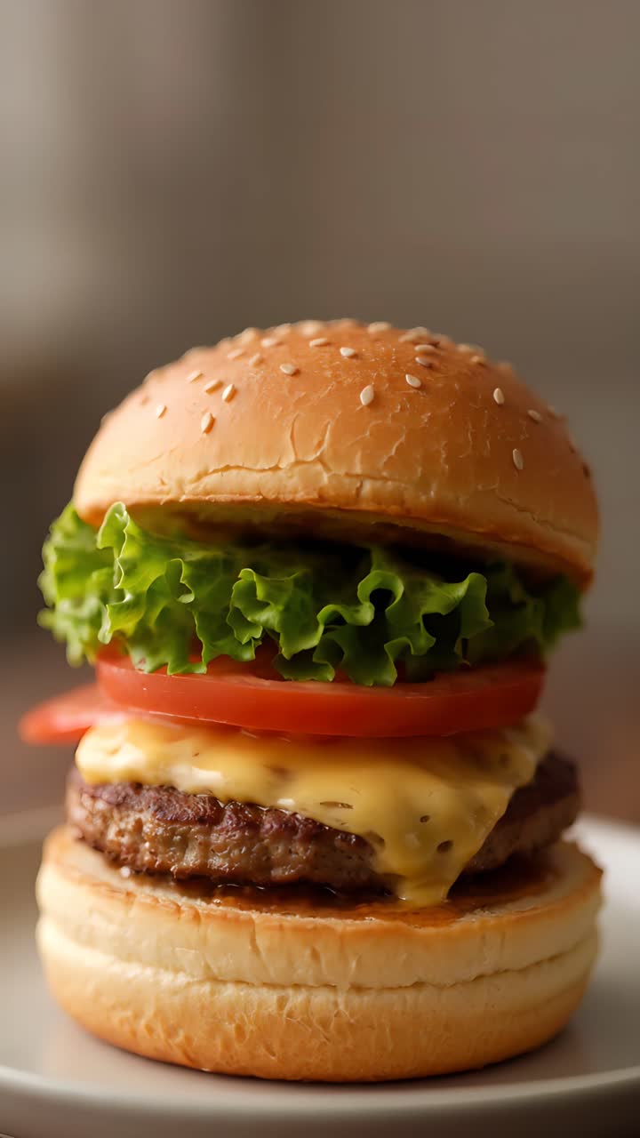 Hamburger Succoso Primo Piano Sfondo Bokeh 4K